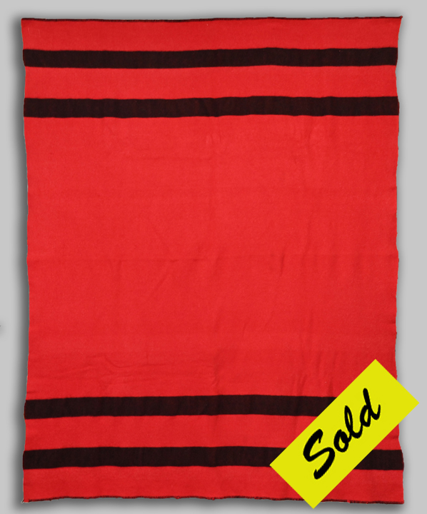 B34 Mariposa Red Woolen Blanket with Thick Black Stripes