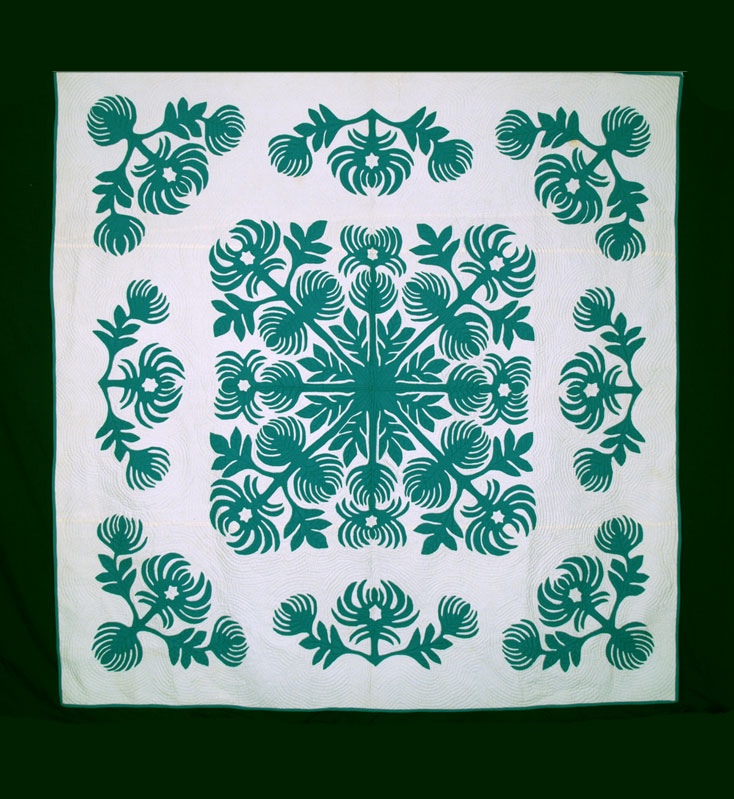 Hawaiian Applique Quilt in Green & White