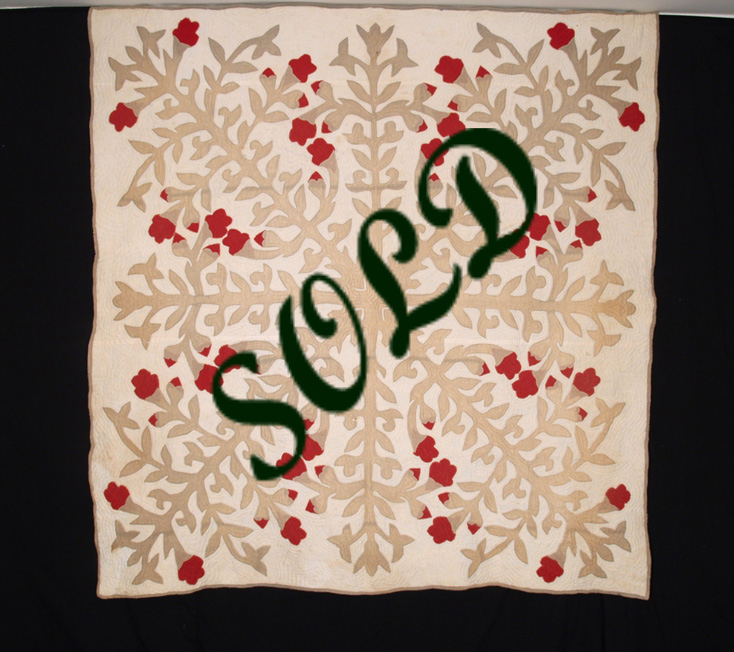 Hawaiian Applique Quilt in Taupe & Red