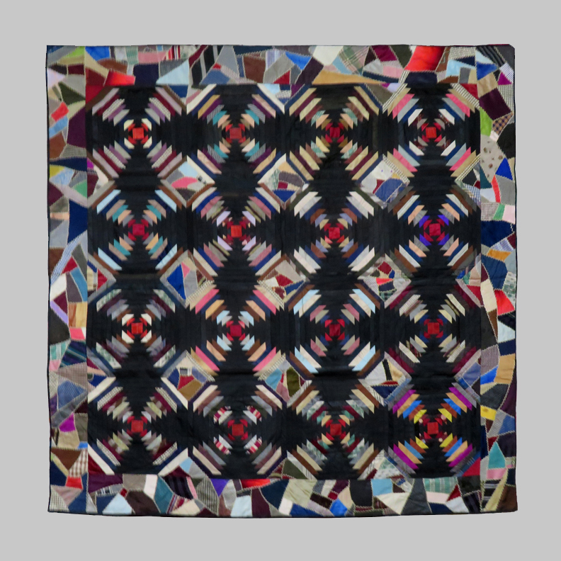 CONMG Silk Pineapple Log Cabin Quilt with a Crazy Quilt Border