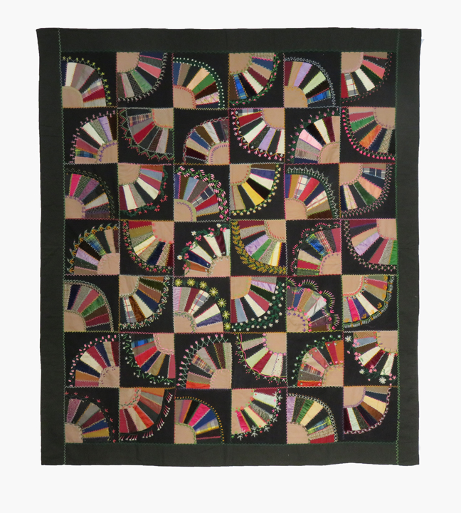 CONSH4 Embroidered Wool Challis and Silk Fans Quilt