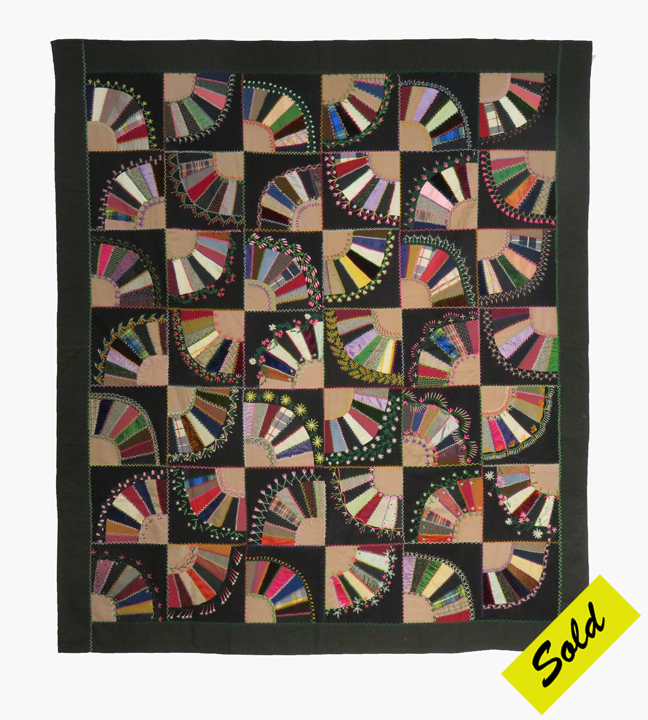CONSH4 Embroidered Wool Challis and Silk Fans Quilt