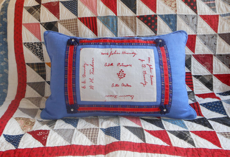 UF103 Antique Redwork - Custom Made Feather Pillow 