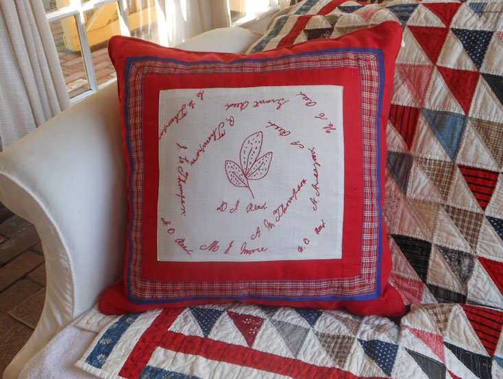 UF105 Antique Redwork - Custom Made Feather Pillow 