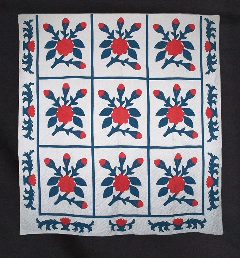 Q8338 Turkey Red & Teal Blue Floral Applique