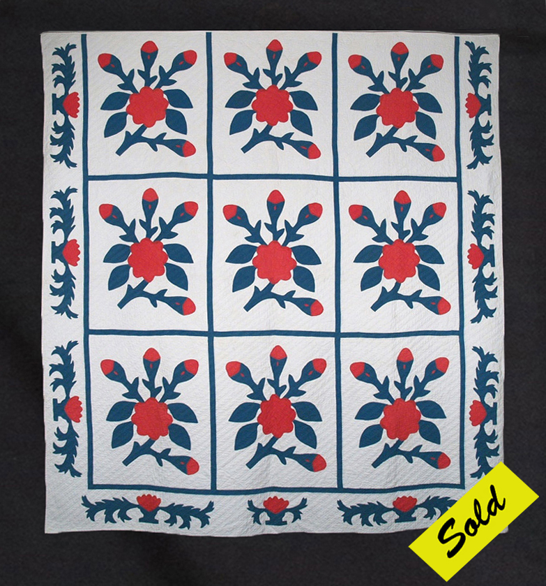 Q8338 Turkey Red & Teal Blue Floral Applique