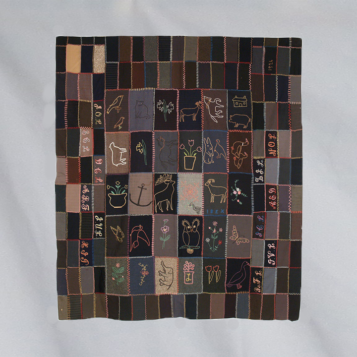 Q8572 Wool Embroidered Folk Art Signature Quilt