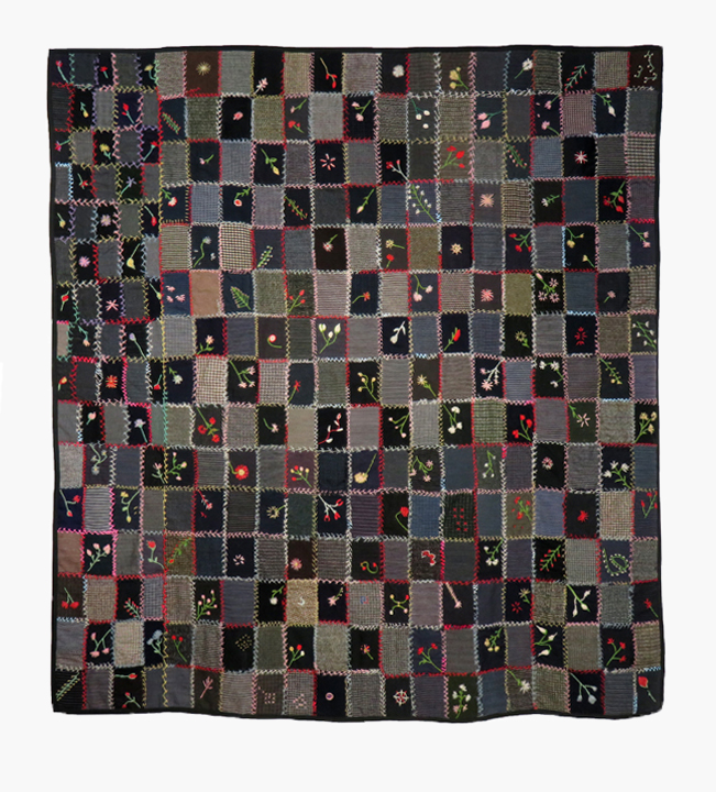 Q8593 Folk Art Embroidered Wool Quilt