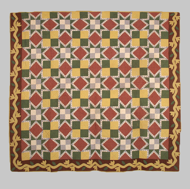 Q8734 Touching Feathered Star with Applique Border