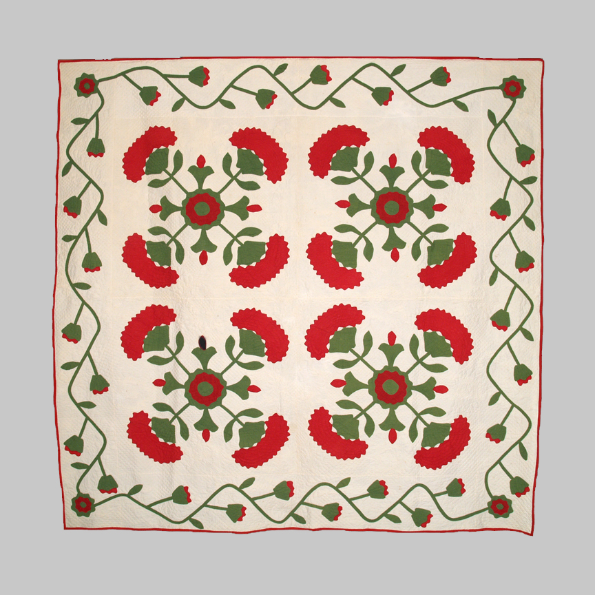 Q8746 Red,Green & White Coxcomb Floral Applique