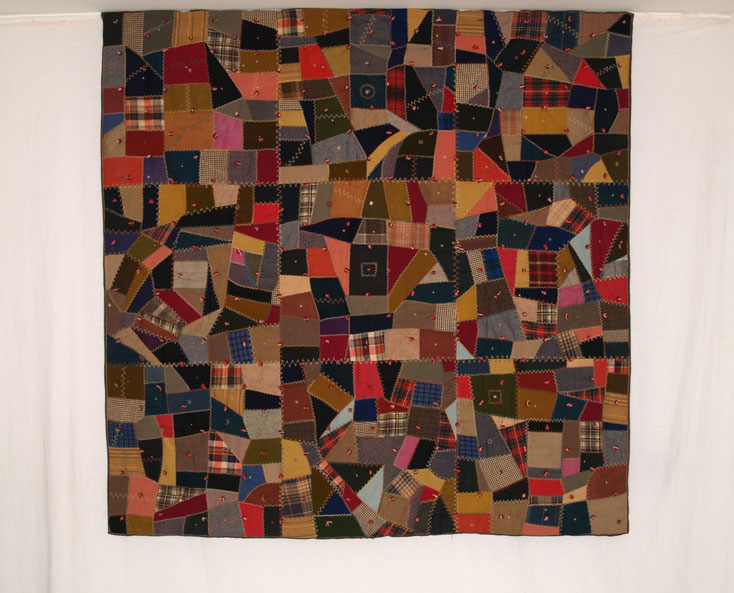 Q8758 Wool Crazy Quilt with Felted Red Wool Top Ties