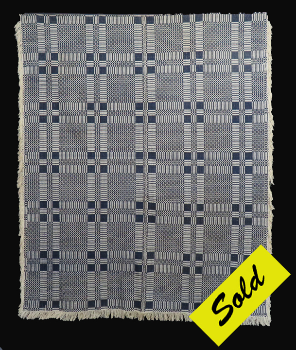 Q9088a Woven Blue and White Fringe Coverlet