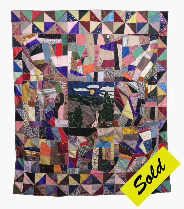 Q9099 Center Medallion Folk Art Adam and Eve Crazy Quilt