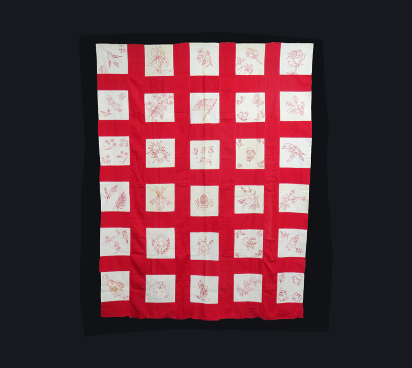 QT233 Political and folksy Red Work Child's Quilt Top