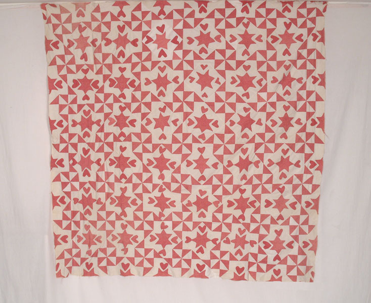 QT805 Folk Art Quilt Top with Hearts, Stars & Broken Dishes