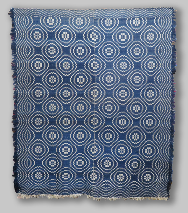 B32 Summer/Winter Indigo and Ecru Overshot Coverlet