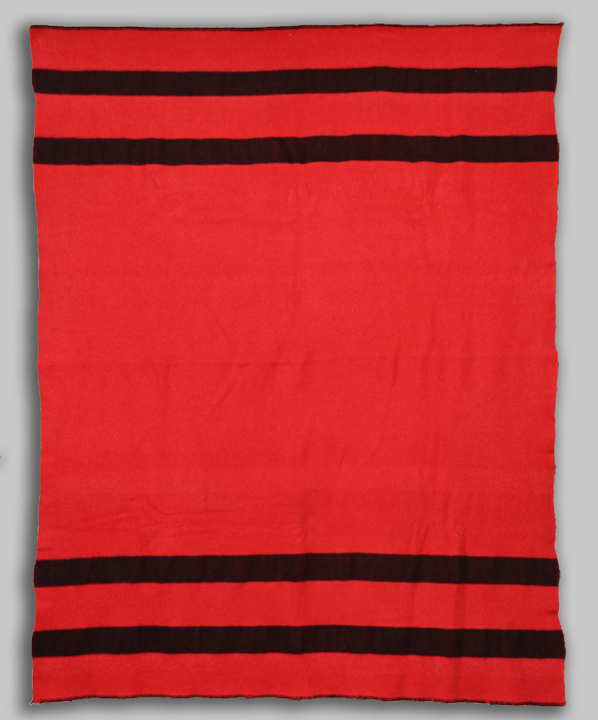 B34 Mariposa Red Woolen Blanket with Thick Black Stripes