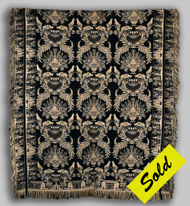 B36 Unused Pictorial Overshot Coverlet