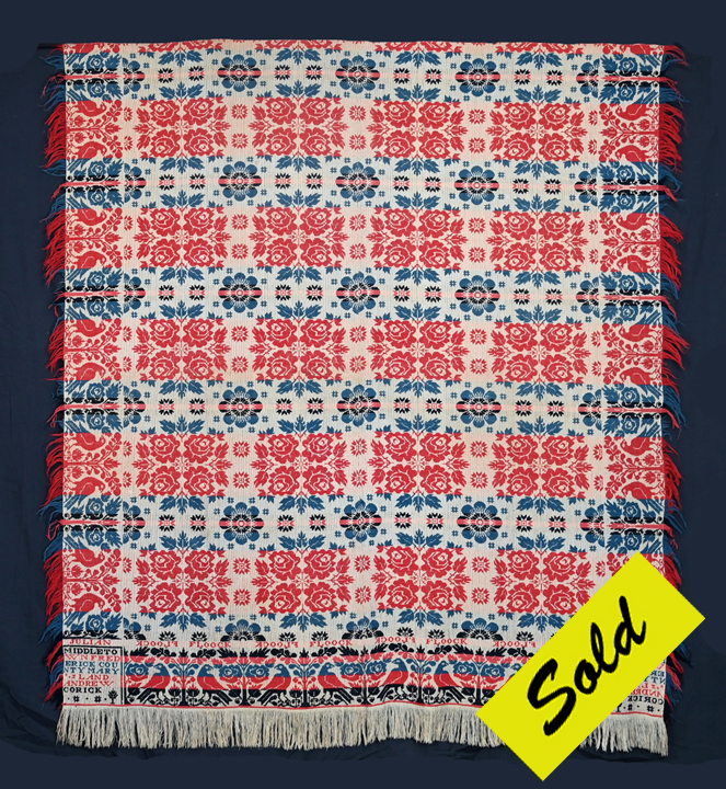 B38 Signed Hand Loomed Jacquard Patriotic Coverlet with Eagles