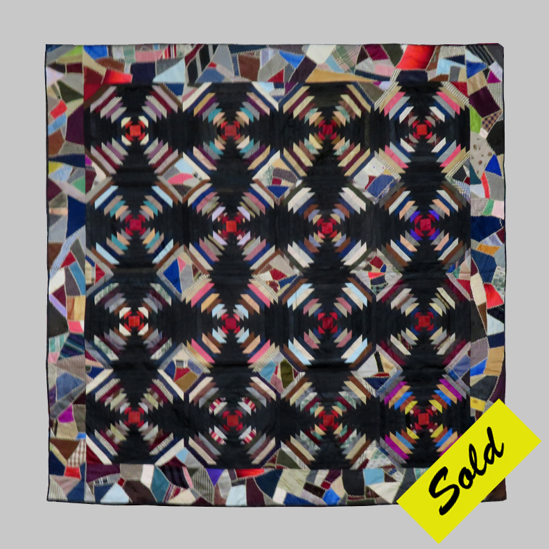CONMG Silk Pineapple Log Cabin Quilt with a Crazy Quilt Border