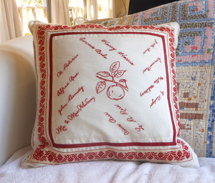 UF100 Antique Redwork - Custom Made Feather Pillow 