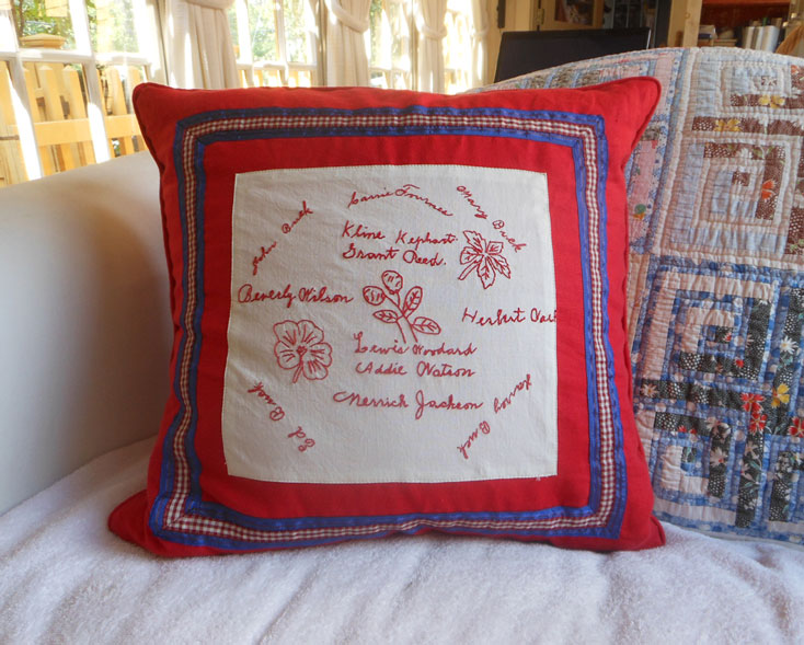 UF104 Antique Redwork - Custom Made Feather Pillow 