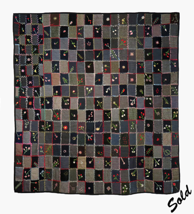 Q8593 Folk Art Embroidered Wool Quilt