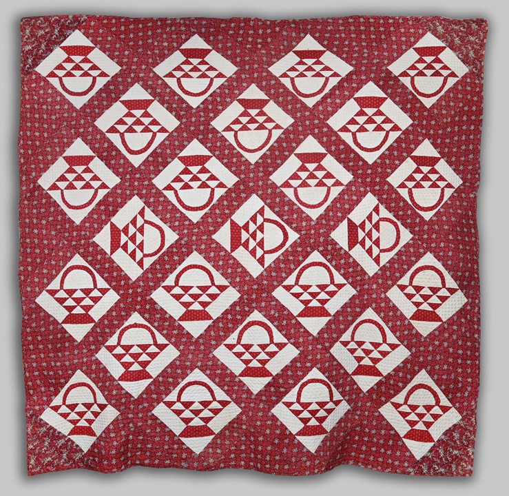 Q8620 Turkey Red Calico Unusual Basket Quilt