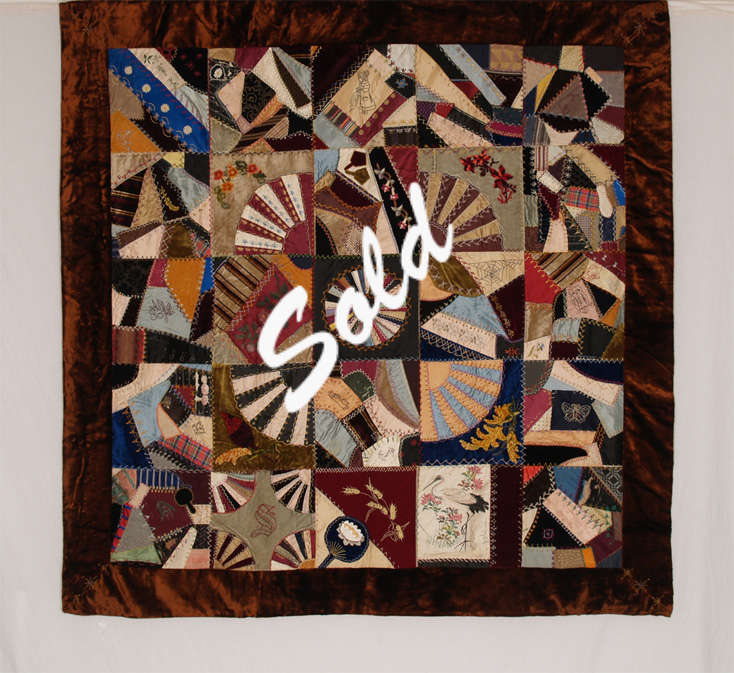 Q8807 Silk & Silk Velvet Victorian Crazy Quilt with Dresden Plate Center Medallion