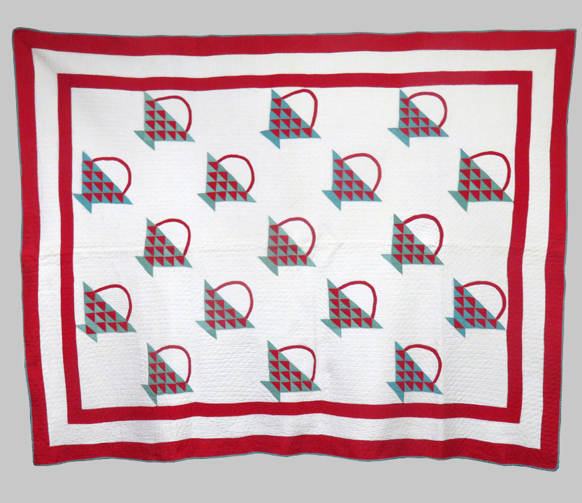 Q8913 Teal & Red Baskets with Triple Border