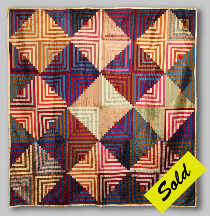 Q9068 Optical Illusion Silk and Silk Velvet Pineapple and Windmill Log Cabin