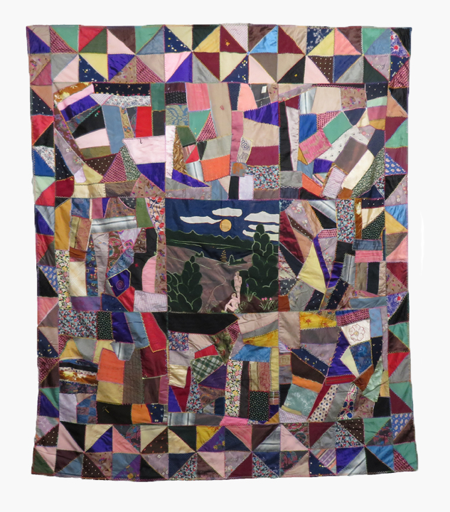Q9099 Center Medallion Folk Art Adam and Eve Crazy Quilt