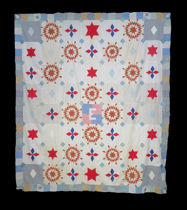 QT221 Star of David Folk Art Original Design with Miniature Stars of Bethlehem Quilt Top.