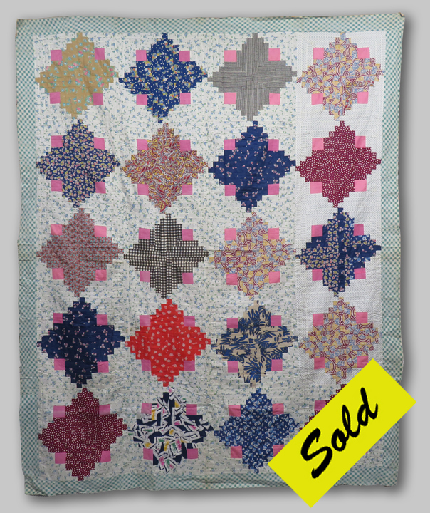 qt829 Log Cabin Sunshine and Shadows Quilt Top