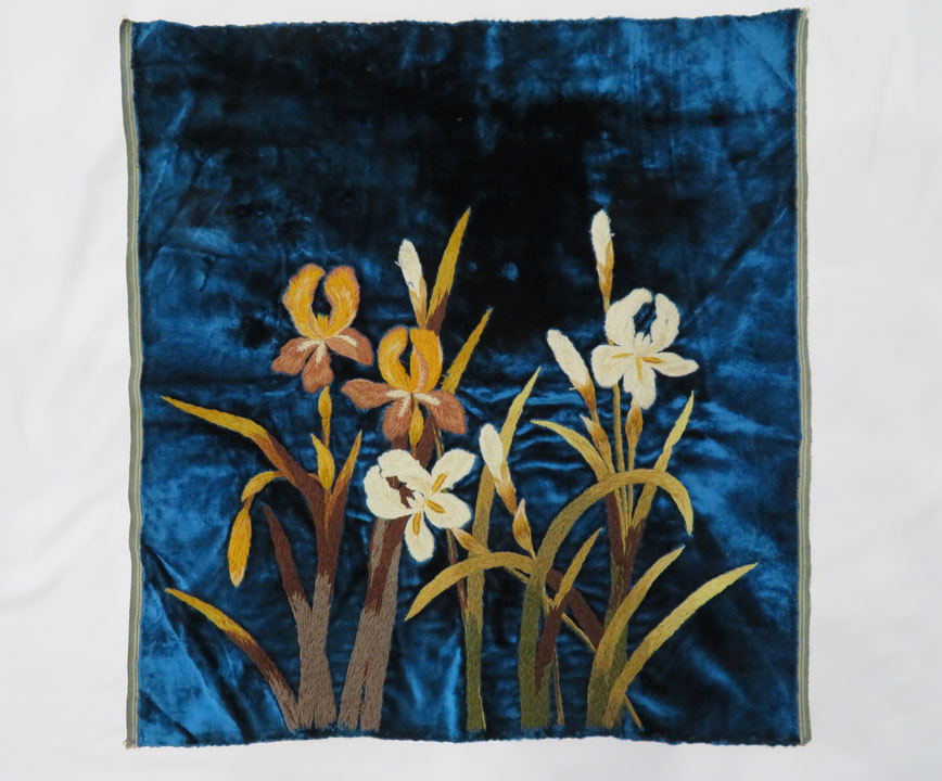 Silk Velvet Embroidered Iris with Wool Twists