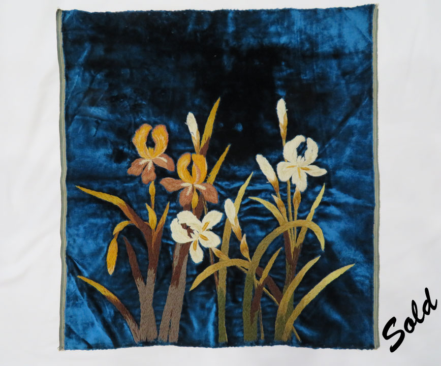 Silk Velvet Embroidered Iris with Wool Twists