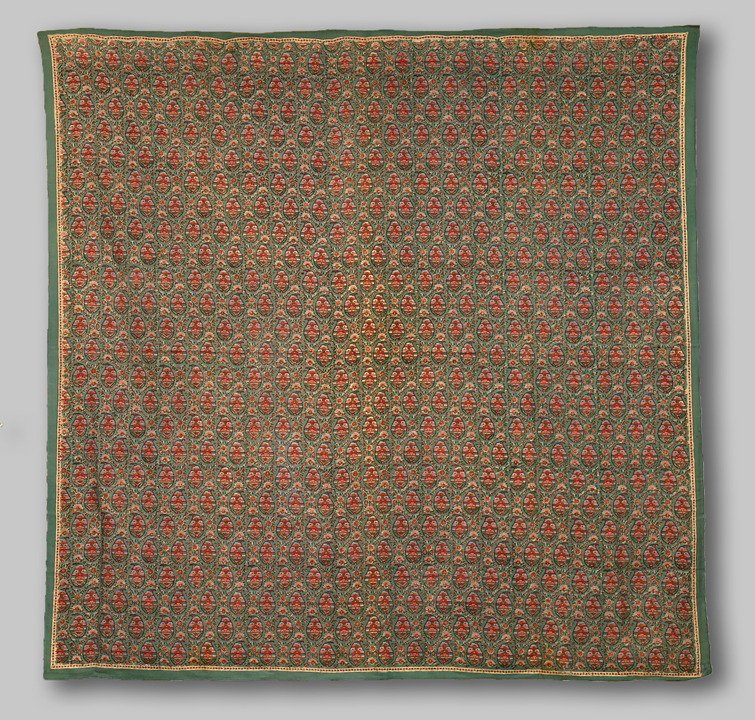 72 x 92 Kelly GREEN Tablecloth w/ Stamped Gold "Frame" 