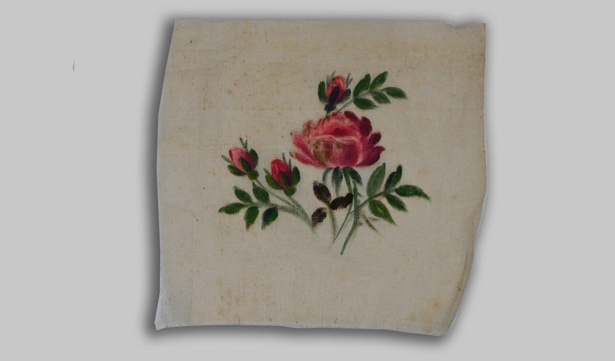 uf56 Oil Painted Rose, Buds and Leaves