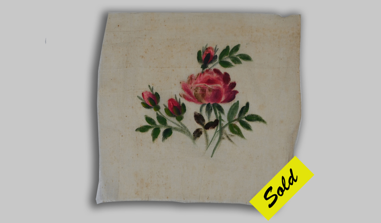 uf56 Oil Painted Rose, Buds and Leaves