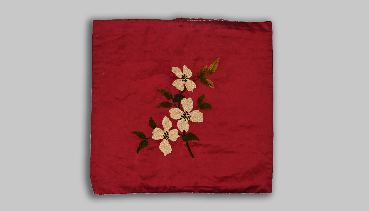 uf57 Sophisticated Silk Chenille Embroidered Dogwood Flowers and Leaves on a Twig